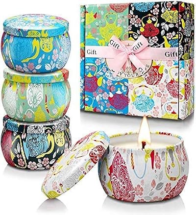 Yinuo Mirror Scented Candles Gift Set 4 x 5.6 oz Soy Wax Tin Candles