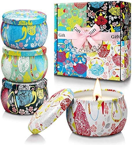 Yinuo Mirror Scented Candles Gift Set for Women, Soy Wax 4.4 oz x 4 pcs Tin Candles Gift Host with Strongly Fragrance Aromatherapy Candles for Birthday Gifts for Her, Relax