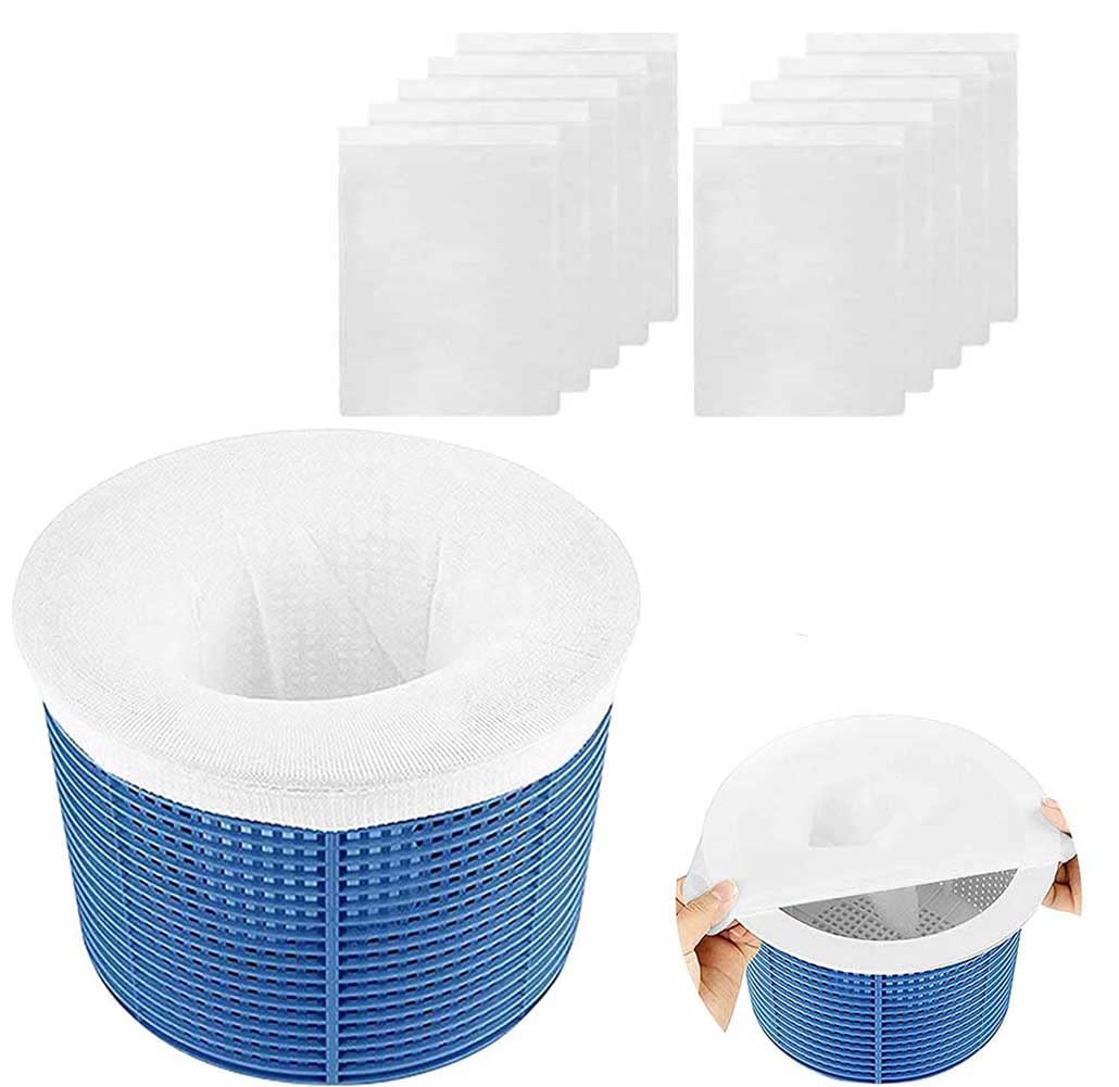 Pool Skimmer Socks, 10Pcs Reusable Ultra Fine Mesh Pool Filter Saver Socks, Pool Skimmer Basket Bag Pool Filter Net to Protect Swimming Pool Filter for In-Ground and Above Ground Pools (White)