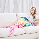 WERNNSAI Mermaid Tail Blanket Plush Wearable Kids Rainbow Scales 110x40cm view 8