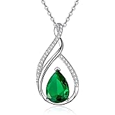 Zhi Kexin Teardrop Birthstone Necklace for Women 925 Sterling Silver Pear-Shaped Pendant Anniversary Mother's Day Birthday Jewelry Gifts for Her