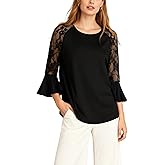 JJDreams Womens Lace Ruffle Sleeve Tops Elegant Crewneck Business Work Tunic Top Dressy Casual Loose Fit Blouses 2026