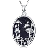 Reaii Natural Blue Sandstone Mushroom Pendant Necklace for Women 925 Sterling Silver Genuine Blue Sandstone Jewelry Gifts for Her