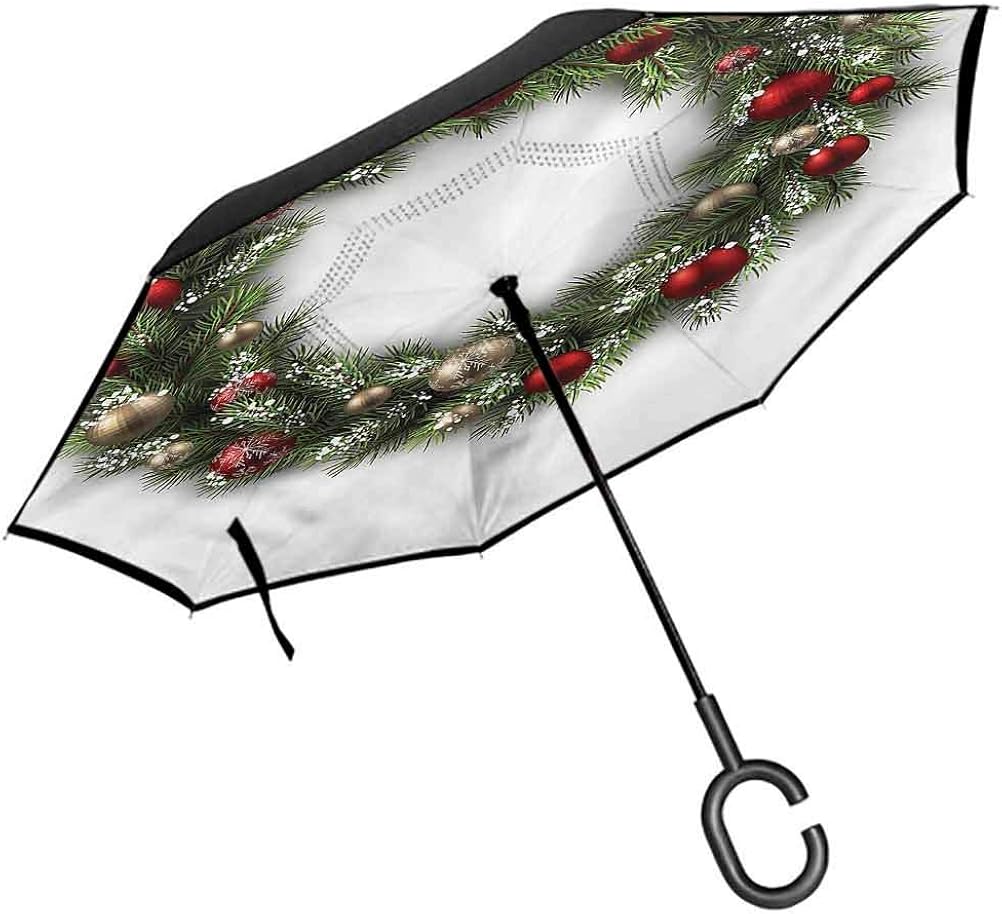 ScottDecor Christmas Custom Umbrella Fresh Wreath Reverse