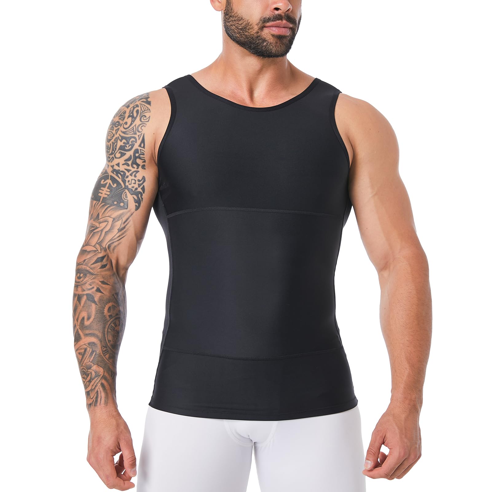 Insta Slim -Made in USA- Compression Tank-Top Shapewear for Men. Tummy Control Slimming Body-Shaper Undershirt for Back Support, Beer Belly, and Gynecomastia (Black, X-Small