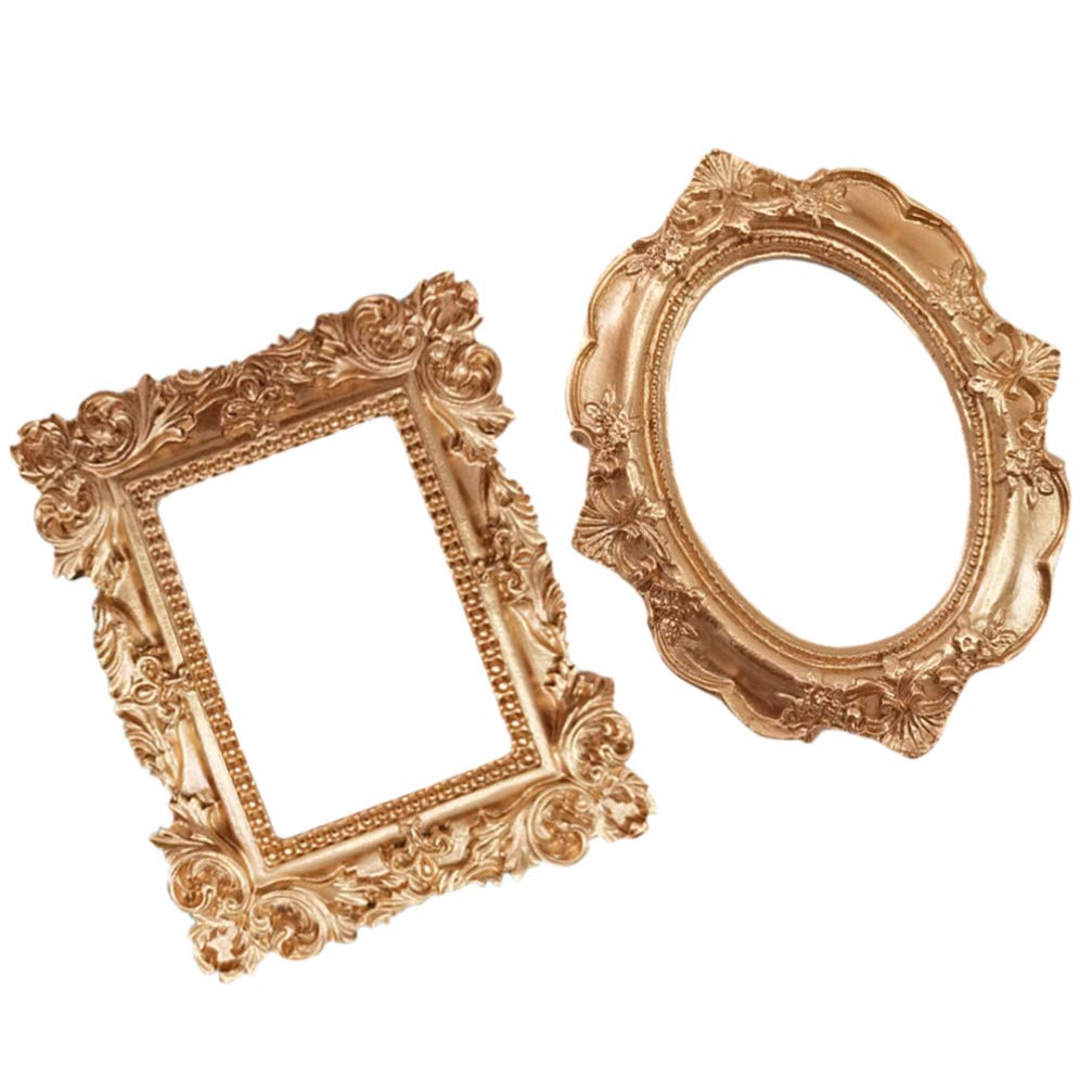 Amosfun Golden Photo Frame - Rustic Flower Embossed Style Wall Mini Decorative Frame for Home