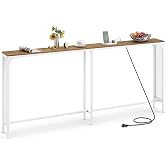 GIANTEX 71" Narrow Sofa Table with 2 Power Outlets and USB-C Ports | Console Table w/ Charging Station &amp; Metal Frame, Extra-Long Behind Couch Table, Entryway Table for Living Room, Natural+White