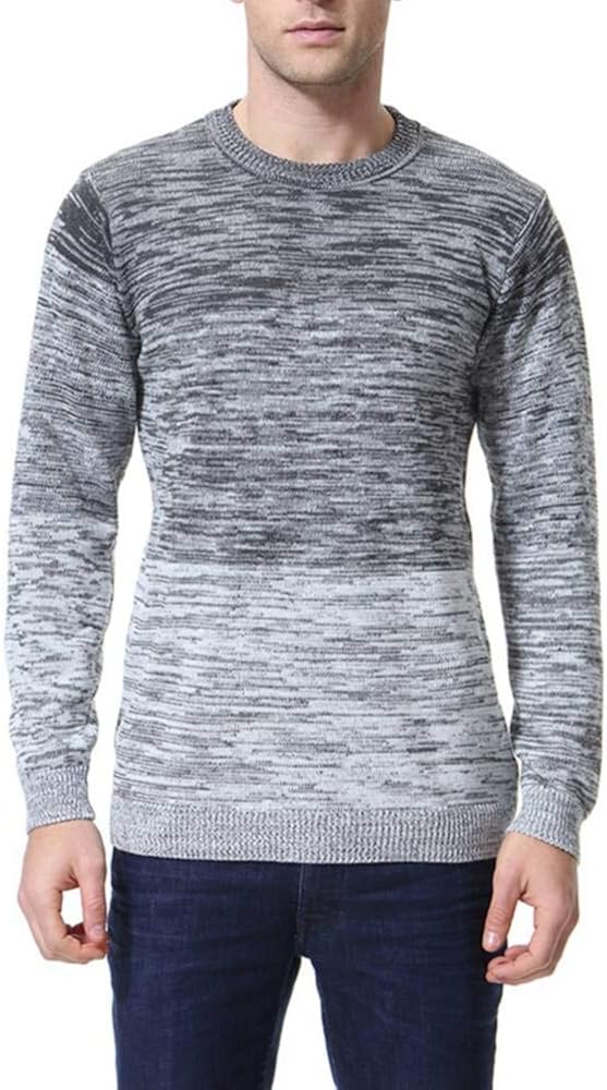 LongPing Men's Casual Color Block Pullover Cotton Crewneck Sweaters Assorted Striped Knitwear