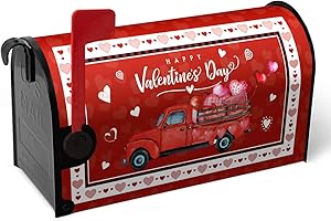 Dacawin Happy Valentine's Day Mailbox Cover Oversized Red Truck and Heart Mailbox Wrap with Magnetic Strip Love Holiday Mailbox Post Letter Box Cover Large Size 25.5 X 21 Inch for Outdoor Decor
