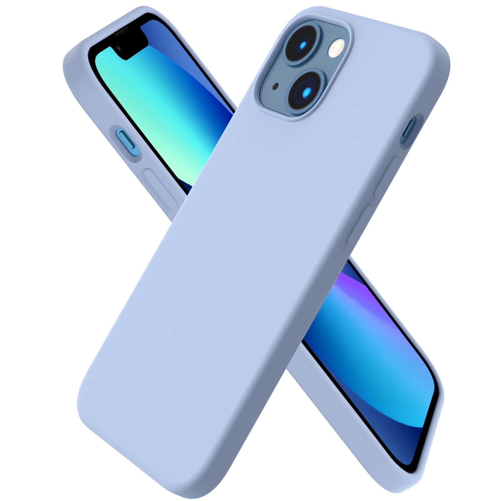 ORNARTO Compatible with iPhone 13 Mini Case, Slim Liquid Silicone 3 Layers Full Covered Soft Gel Rubber Phone Cover with Microfiber Lining 5.4 inch-Sierra Blue
