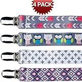 Pacifier Clip For Girls Boys and Teething Toys teething Ring 4 Pack Polyester Premium Quality FREE Potty Training And Baby Sleep Ebook Chart Pacifier Clips are Perfect For Baby Shower Gift