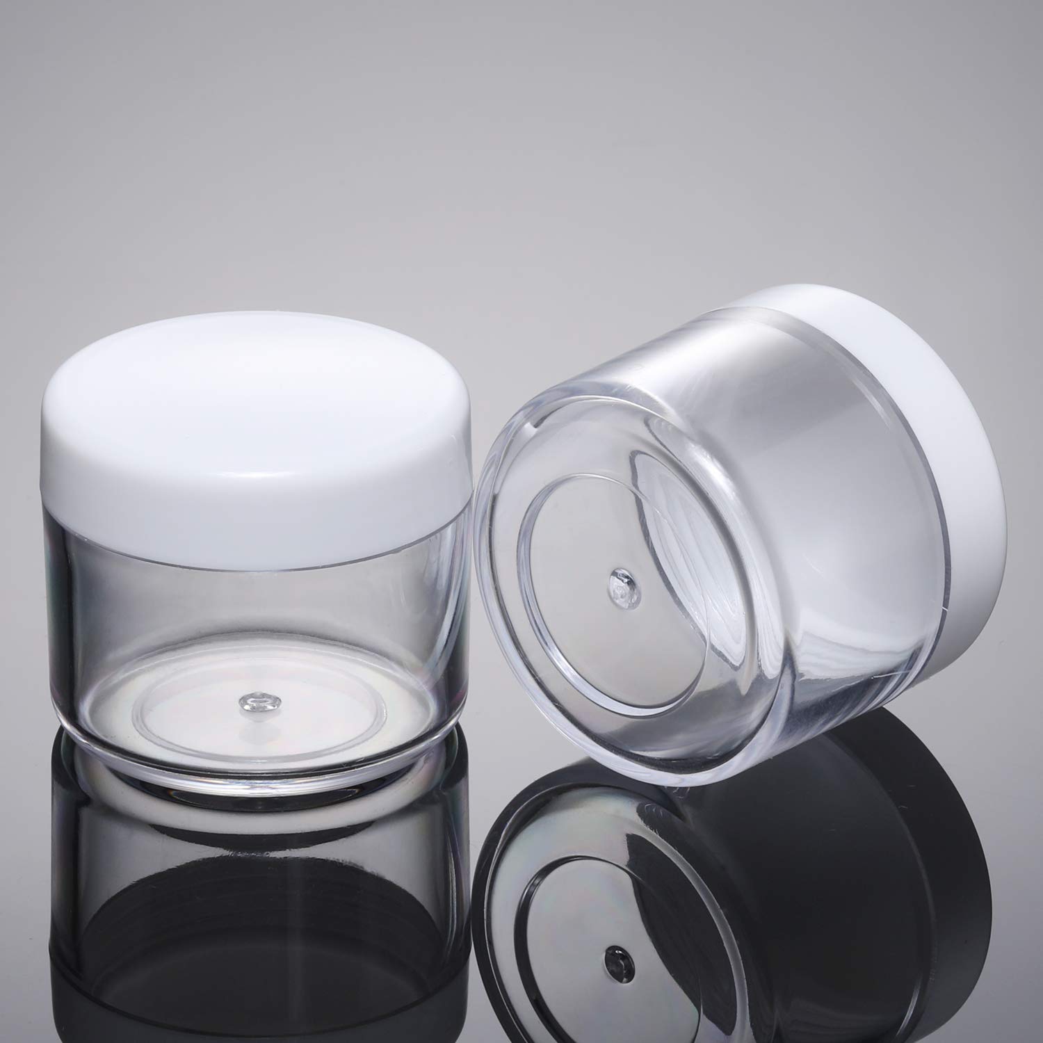 20 Pieces Round Pot Jars Plastic Cosmetic Containers Set with Lid for Liquid Creams Sample, 20 ml/ 0.7 oz (White Lid) : Beauty