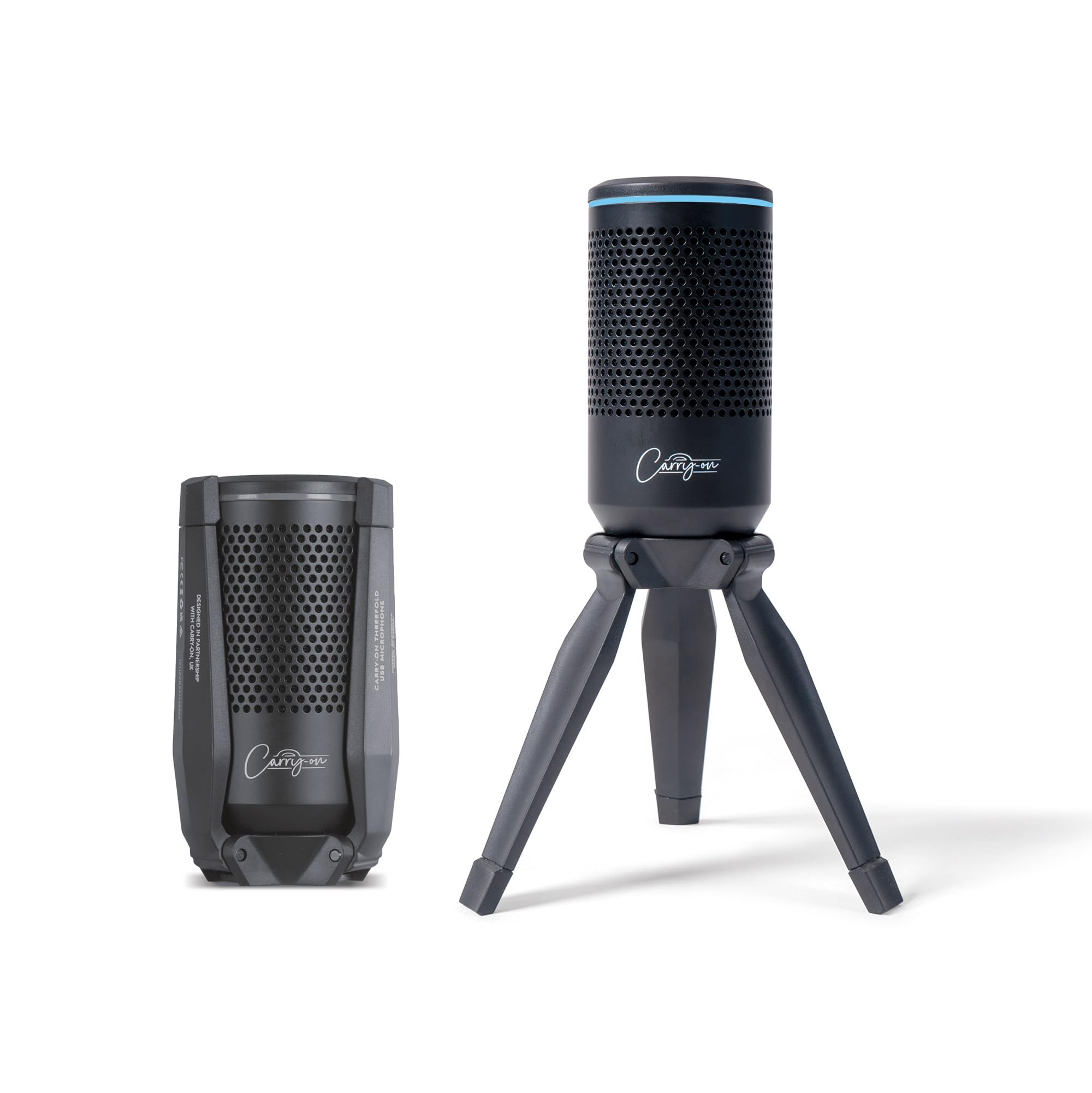 Carry-on Threefold USB Condenser Microphone Built-in Tripod Stand Lantency Free Monitoring Black