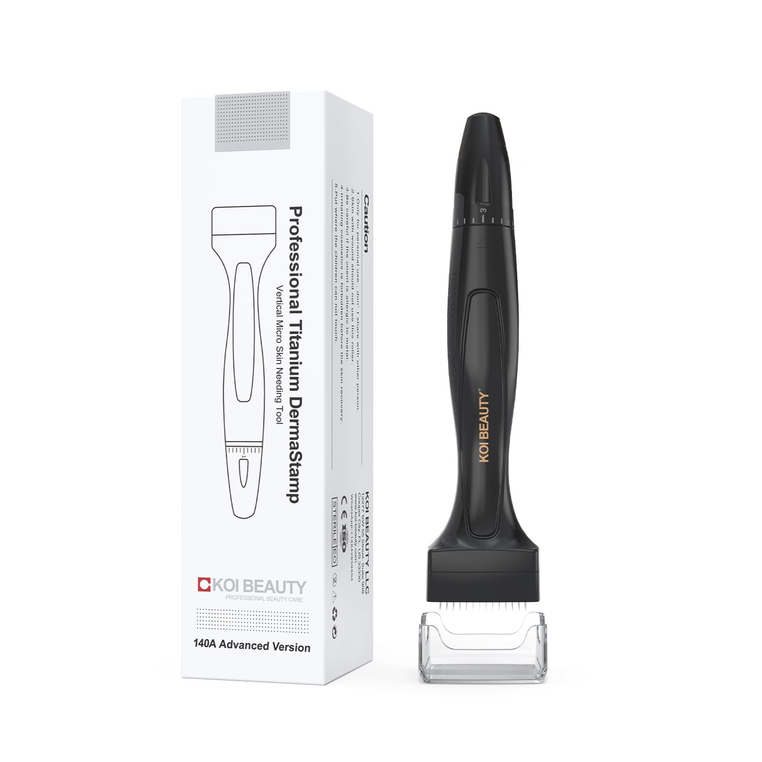 KOI BEAUTY Derma Stamp - 140 Real Needles, Professional Microneedling for Home, Titanium Dermastamp for Scalp Hair Beard Face & Body, Derma Roller & Derma-Pen Alternative for Men Women