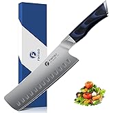 FINTISO 7" Nakiri Knife, Vegetable Chopping Knife with G10 Ergonomic Handle, Japanese High Carbon Stainless Steel Sharp Kitchen Cleaver in Gift Box