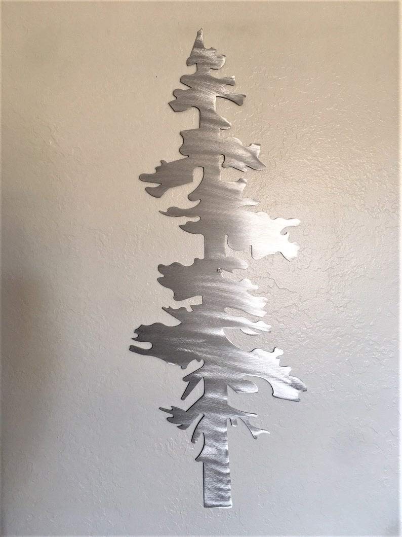 Metal Wall Art Pine Tree Forest Mountains Outdoors Cabin Lodge 3 Foot Wall Hanging Mixed Media Artwork