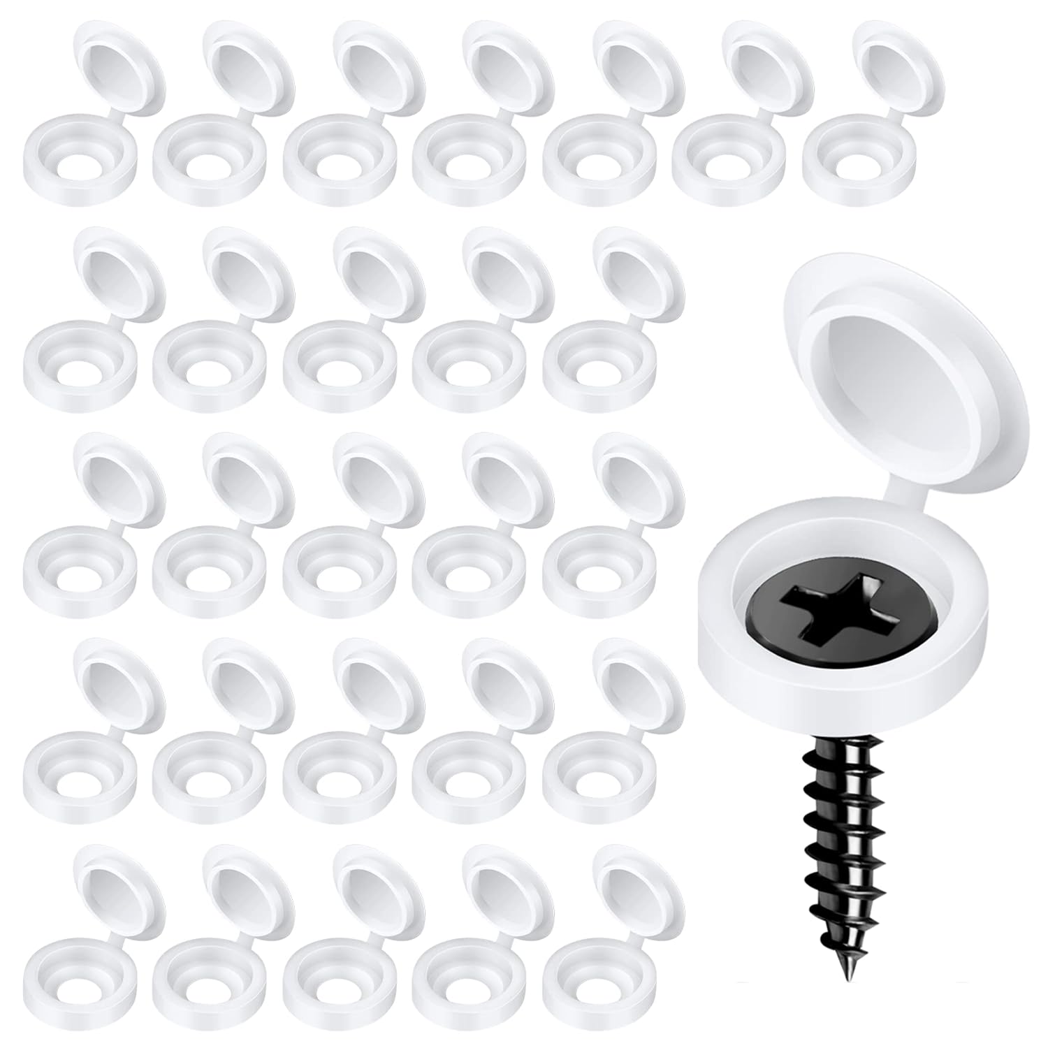 RXKFIGX 200 PCS Plastic White Screw Caps Screw Cover Caps Folding Screw Cover Plastic Screw Caps Snap Caps Washer Covers Flip Tops for Covering Screw Protection Screws Cabinets Furniture Shelf