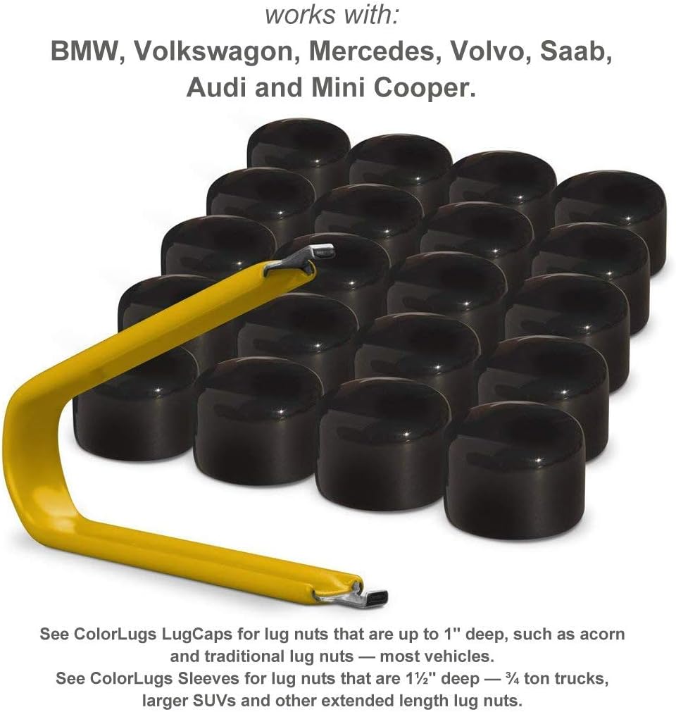 ColorLugs Vinyl BoltCap Cover | Black | Flexible Fit Bolt Lug Nut Cap | Fits 19 mm | Pack of 25 | Includes Deluxe Extractor | Made in The USA