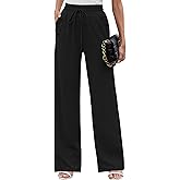 Heymoments Women's Wide Leg Lounge Pants with Pockets Lightweight High Waisted Palazzo Adjustable Tie Knot Flowy Trousers