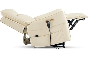 Irene House Zero Gravity Lift Chair for Elderly Power Lift Recliner with Massage Heating Electric Lift Sofa,Side Pocket,Faux Leather,9119(Cream White)