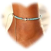 Crymystal Bohemian Blue Bead Anklet for Women Star Anklets Chain Bracelet Woven Rope Anklets Chain Bracelet Summer Beach Foot Ankle Chain Jewelry for Girls Gifts