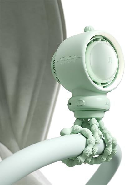 JISULIFE Stroller Fan Bladeless Safe Turbine Air Turbo Night Light Green