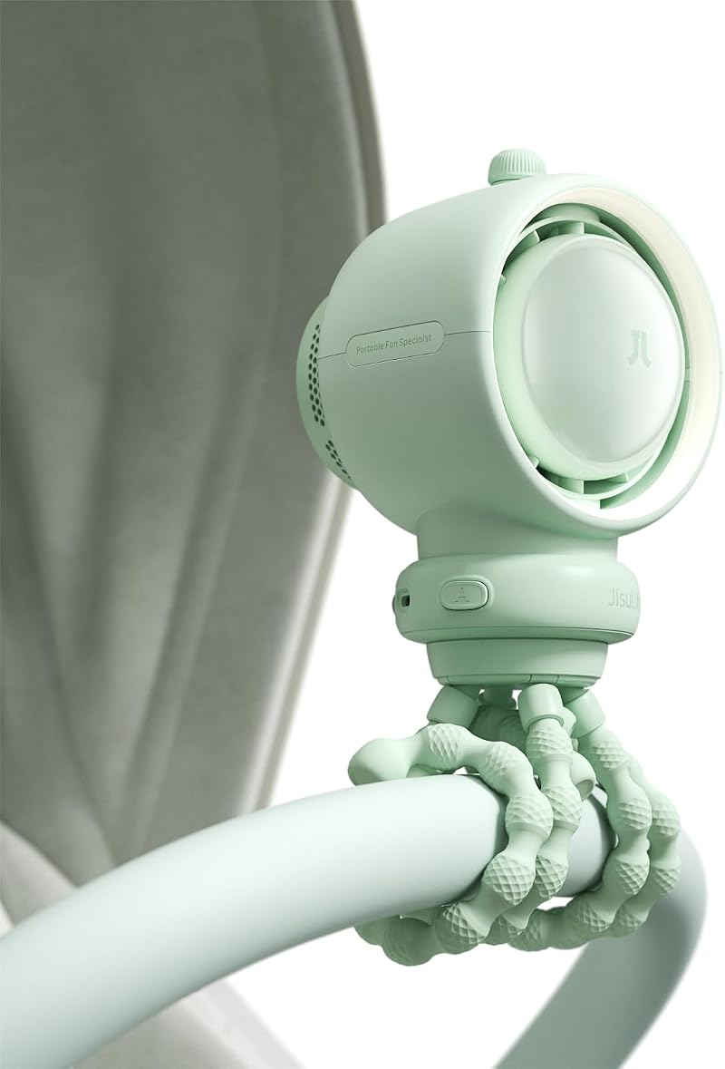 JISULIFE Stroller Fan Bladeless Safe Turbine Air Turbo Night Light Green