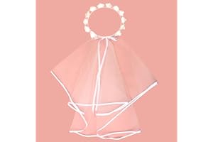 BAHABY Bachelorette Party Decorations White Flower Crown with Veil Wedding Veil Bridal Shower Gift Veils for Brides Engagement Party Decorations