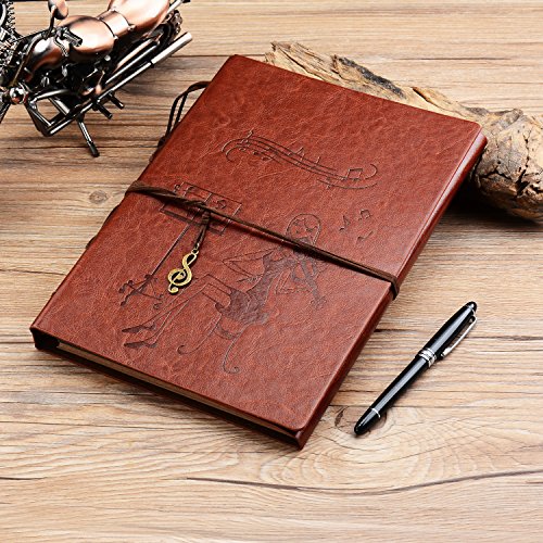 Scrapbook Photo Album,ZEEYUAN Photo Album"Violin Girl"Vintage Leather DIY Scrapbook Album Memory Book Wedding Guestbook,Present for Christmas Birthday Anniversary Gift for Girl Women (Brown, S)