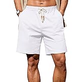 Sailwind Men's Linen Cotton Shorts 7" Elastic Waist Drawstring Casual Summer Beach Shorts