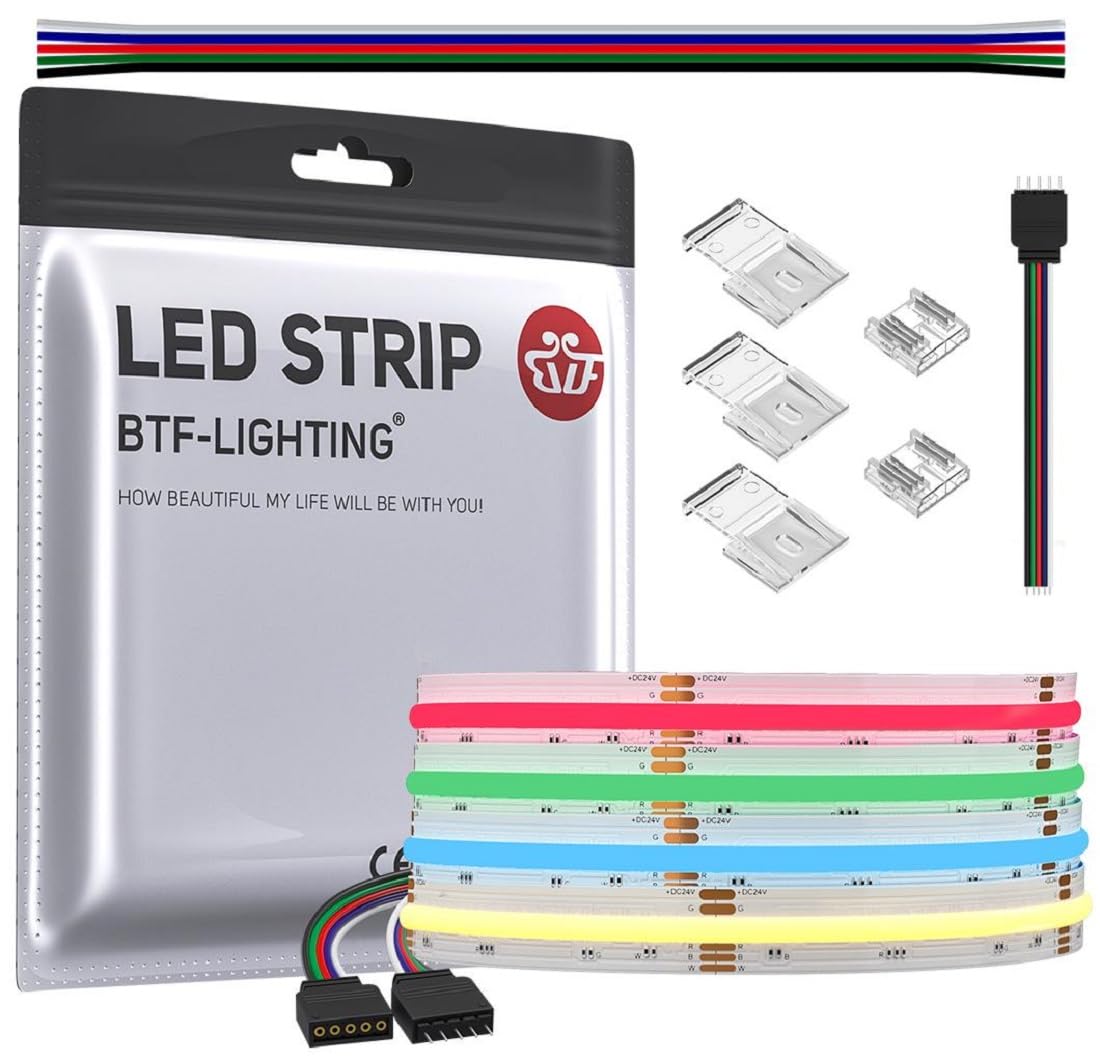BTF-LIGHTING FCOB COB RGBW RGB+Warm White(2700K) Flexible High Density Multicolour LED Strip 3M 896LED/M 2688LEDs DC24V IP30 for DIY Home Decoration (Power Supply&Controller NOT Included)