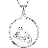 YL Women's Mother Necklace 925 Sterling Silver Round Mum Pendant Birthstone Jewelry for Mom
