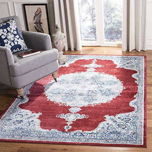 SAFAVIEH Brentwood Collection Accent Rug - 4' x 6', Red & Ivory, Medallion Dist…