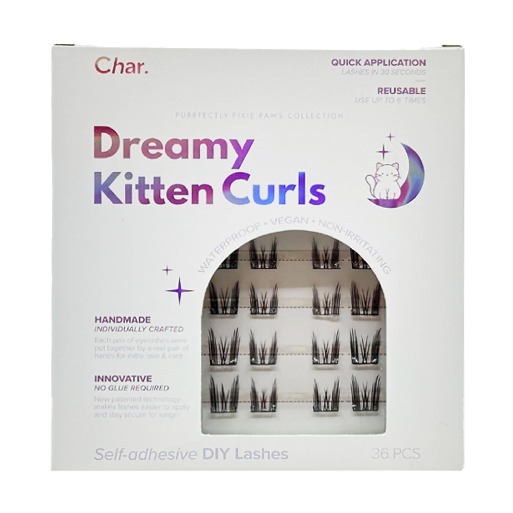 Photo 1 of Char Cosmetics Eye Lashes - Sweatproof, Natural Look False Eyelashes - Reusable Fake Eyelashes for Comfortable Fit - Dreamy Kitten Curls - 36 pc