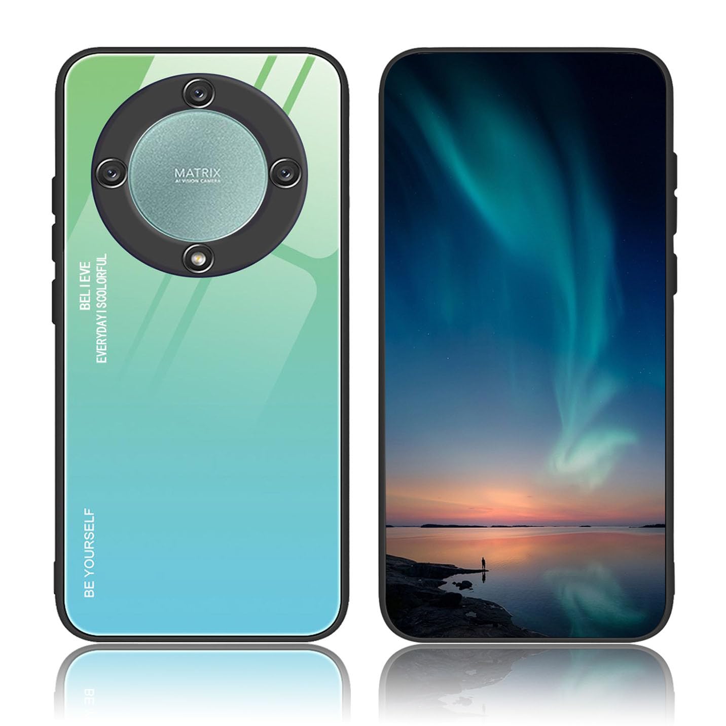 BORYA Case for Honor Magic 5 Lite 5G (Magic5 Lite), Ultra Thin Shockproof Soft Premium Silicone TPU Bumper, Colorful Gradient 9H Tempered Glass Anti-Scratch Cover, Aurora Green โ image 1