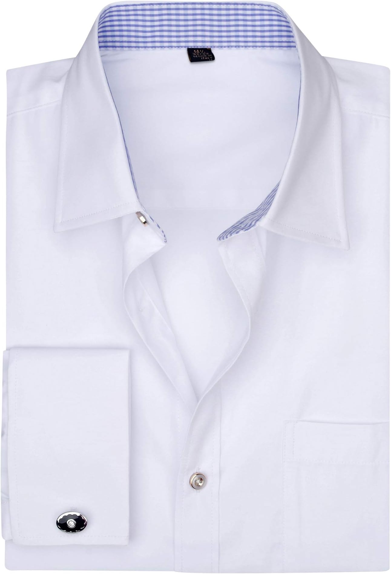 Milin Naco French Cuff Dress Shirt, Regular Fit Long Sleeve Men Shirts with Metal Cufflinks
