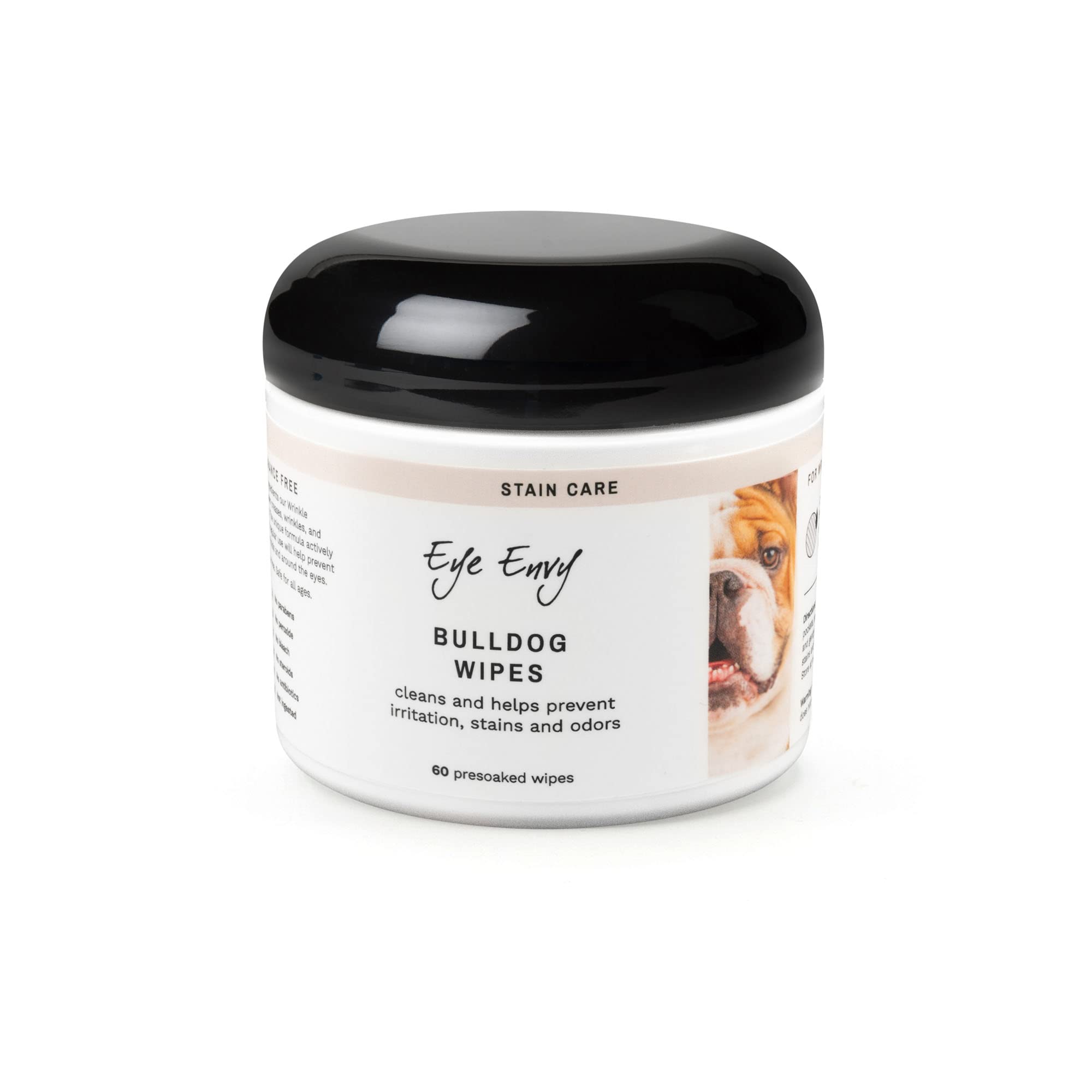 Eye Envy Bulldog Wrinkle Wipes | Wrinkle Wipes for French Bulldog, Pug, English Bulldog | Cleans Wrinkles, Bulldog Tail Pockets | Removes stains and odours | Natural, fragrance free wipes | 60 count