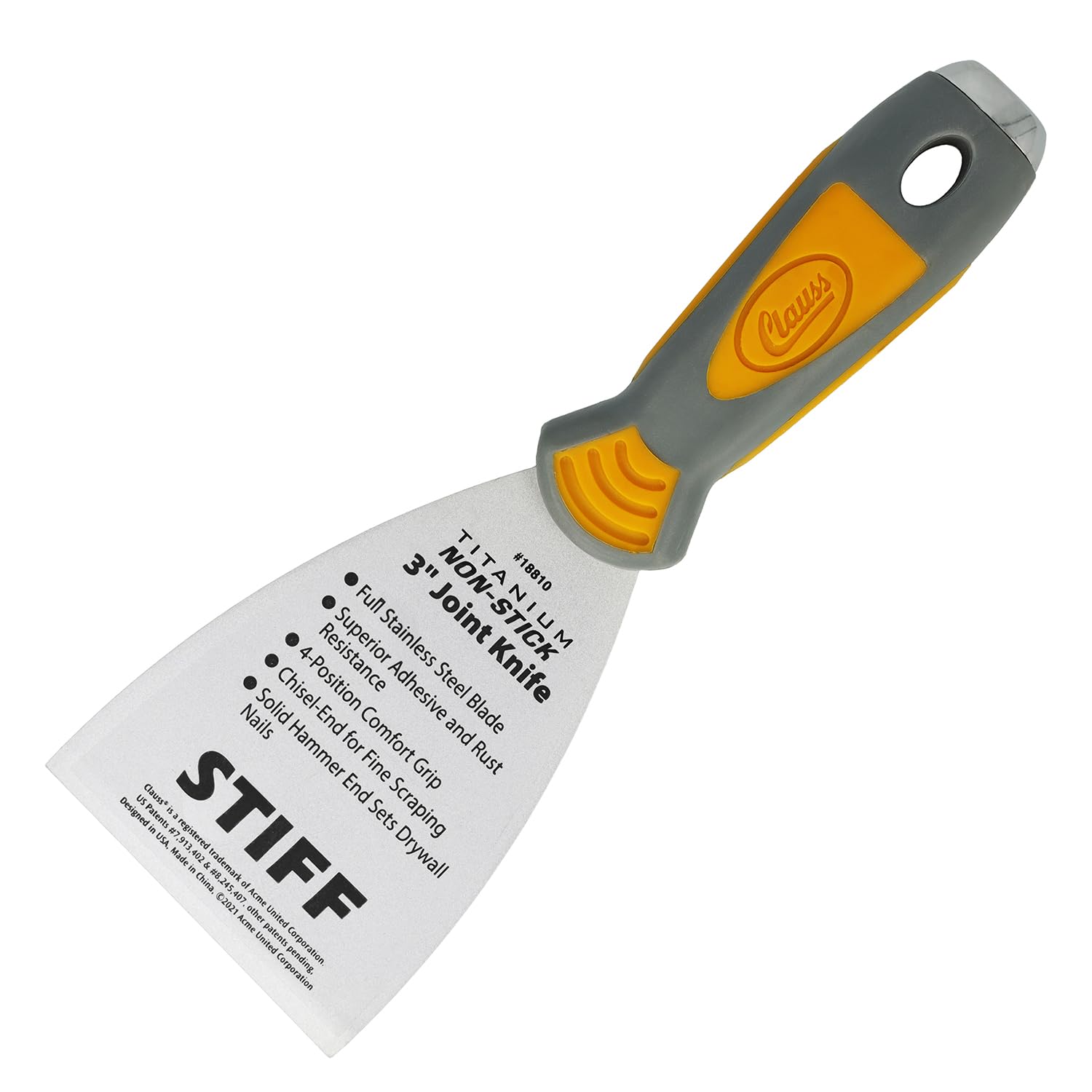 Clauss putty knife 3" (7.6 cm) with stiff, ground blade in professional quality | titanium bonded stainless steel blade with non-stick coating | non-slip, ergonomic handle | ideal for scraping | 18810
