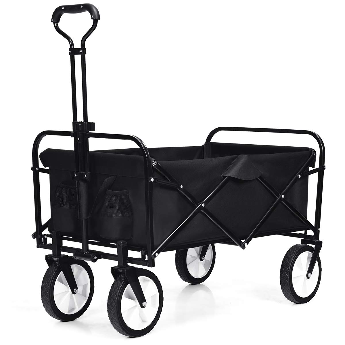 GOPLUS Foldable Transport Trolley, Trolley with Adjustable Handle, 4