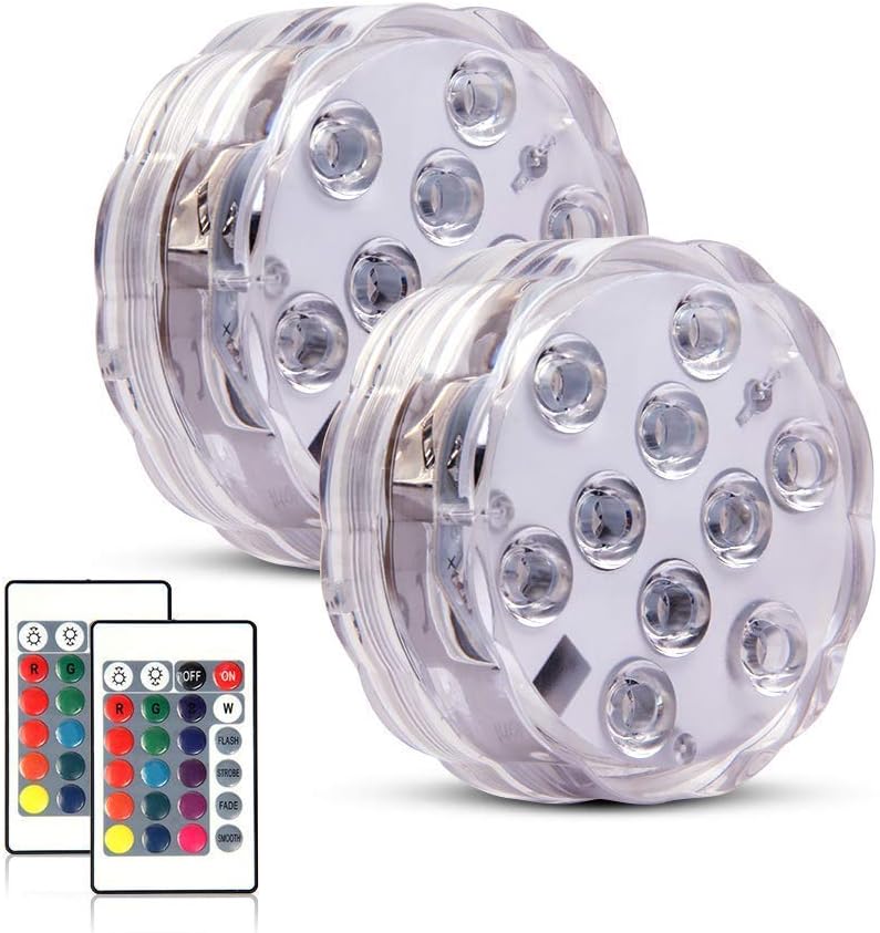 XDLUK Submersible Led Lights Waterproof Lights,Above Ground Pool Light With Remote Controlled&Battery Powered, Underwater Hot Tub Swimming Pool Pond Fountain Shower Bath Vase Hookah RGB 2Pack