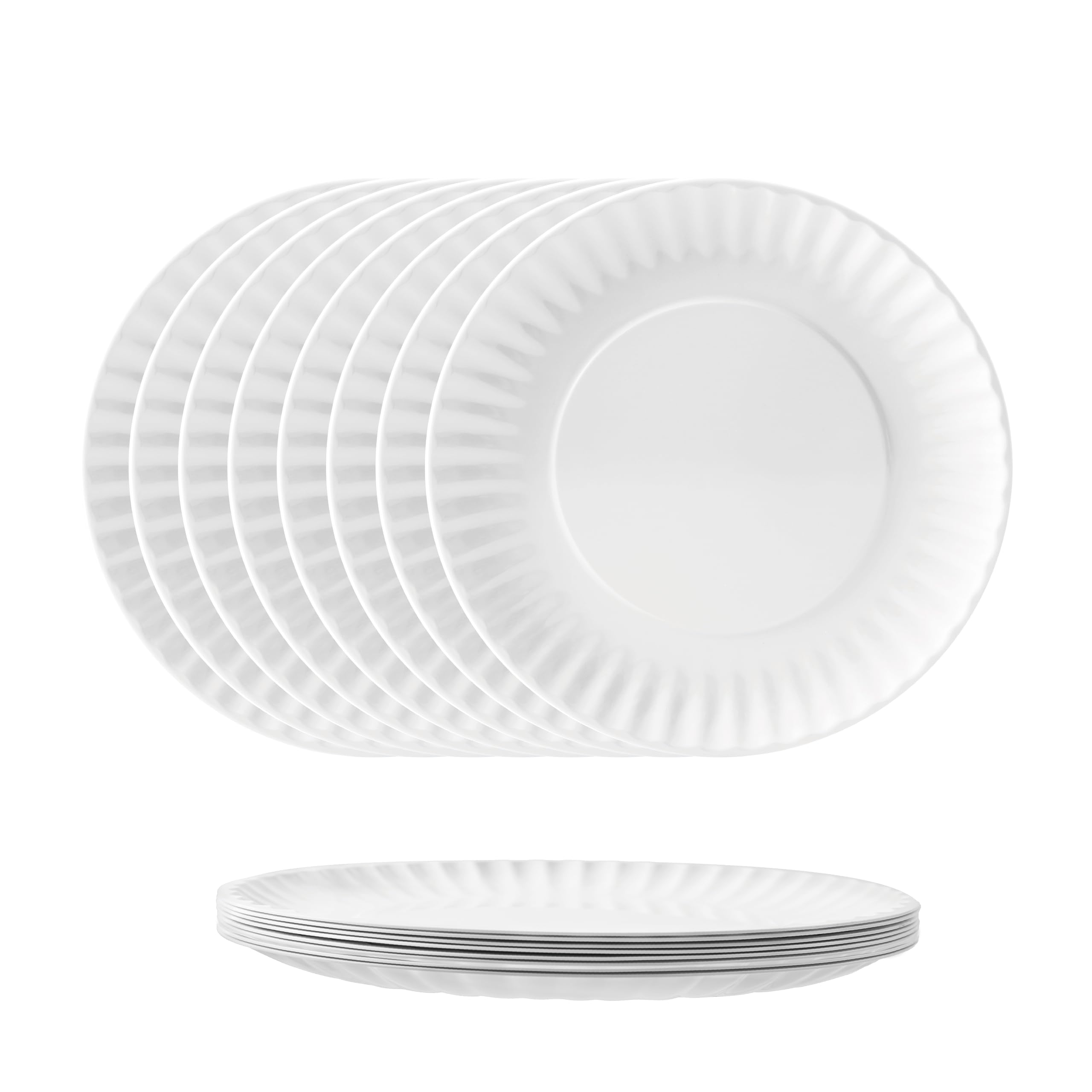 Photo 1 of TP Melamine Plates Set of 8, 8-Inch Lightweight Reusable Plates for Picnic, Party, BBQ & Camping, Dishwasher Safe Tableware for Salads, Appetizers & Desserts, White