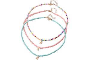 CAIYAO Handmade Multilayered Rainbow Colorful Beads Link Chain Moon Star Butterfly Pendant Choker Necklace Friendship Creative Beach Costume Jewelry for Women