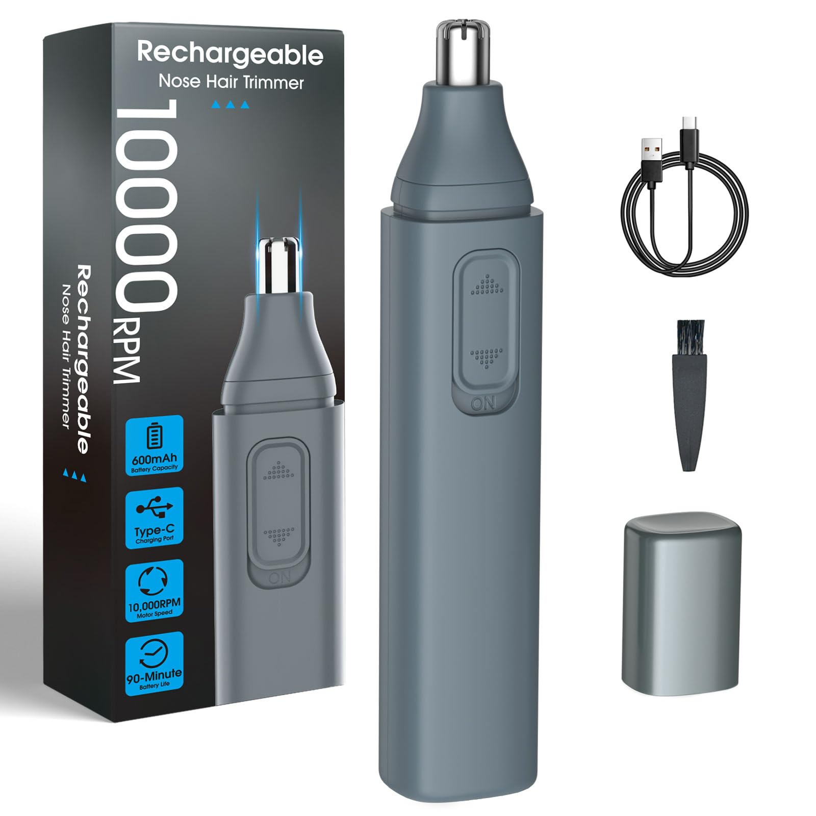 Nasenhaartrimmer Herren Nasenhaarschneider Ohrhaarschneider für Männer und Frauen, Doppelseitigen Edelstahlklingen, USB Type C aufladbar für einfache Reinigung, Reisefreundlich