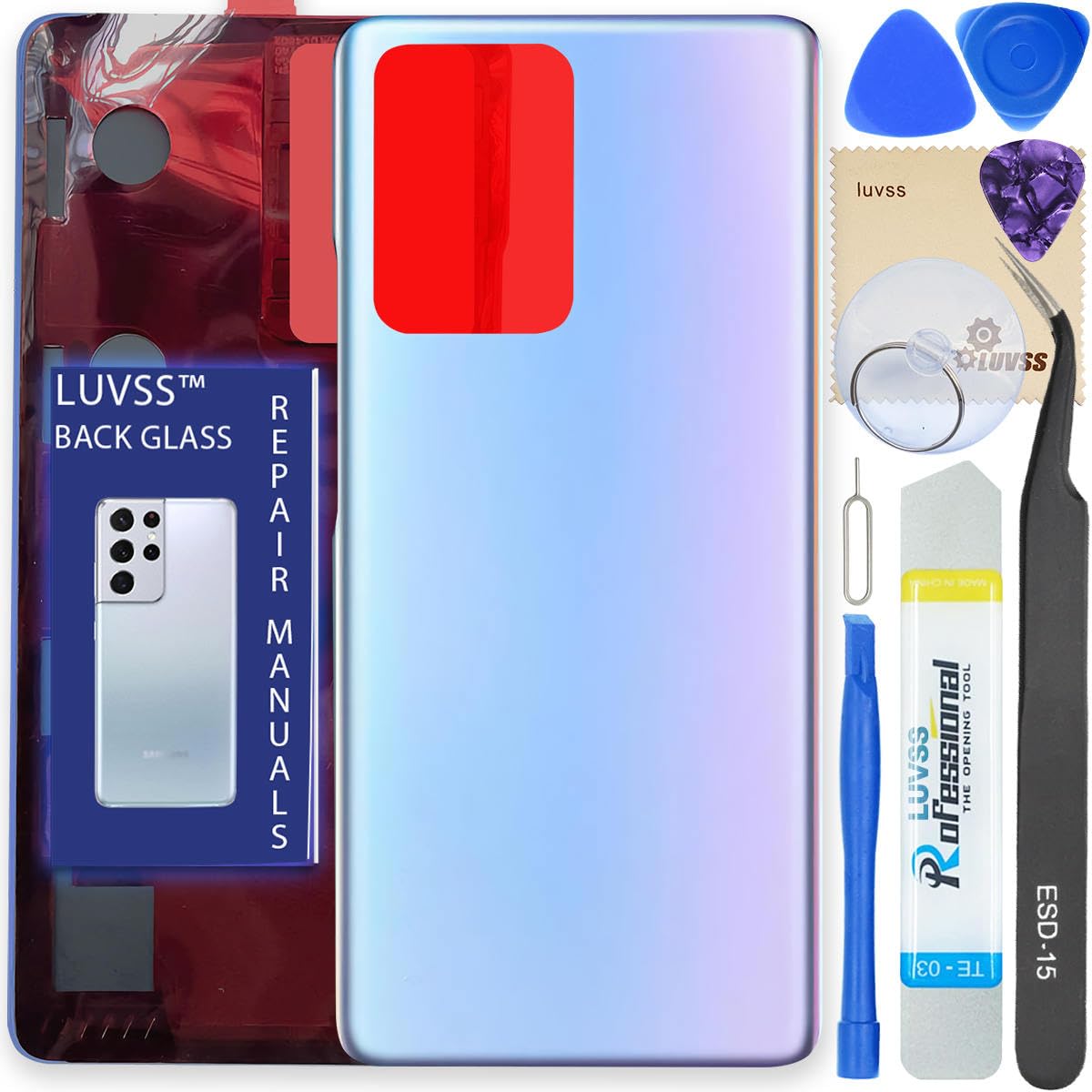 LUVSS Back Glass Cover Replacement Compitable for Xiaomi Mi 11T / 11T Pro Rear Cover + Repair Manual DIY Tools Kit (Blue)