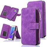 Galaxy Note 5 Case, CaseUp 12 Card Slot Series - [Zipper Cash Storage] Premium Flip PU Leather Wallet Case Cover With Detachable Magnetic Hard Case For Samsung Galaxy Note 5, Purple