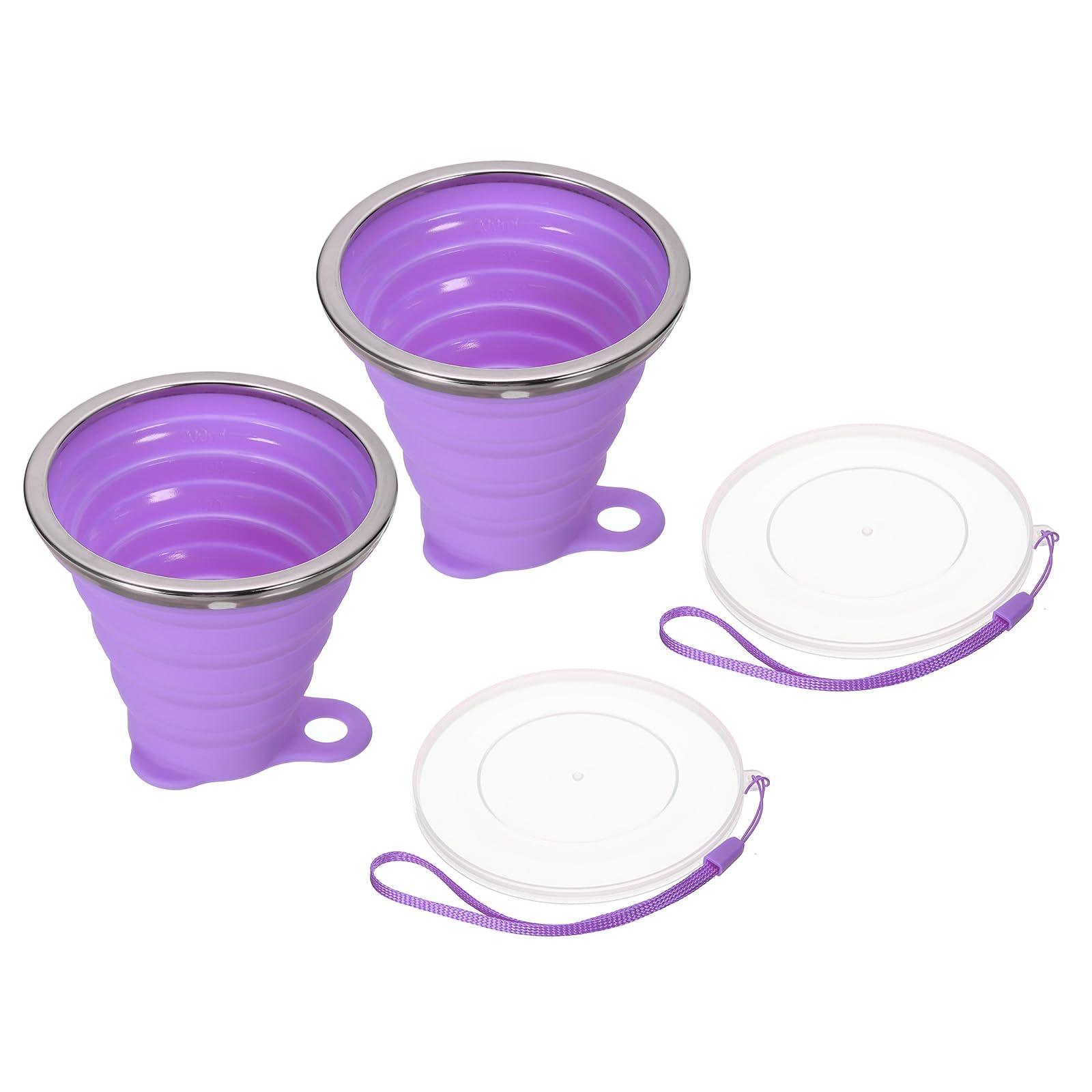 PATIKIL Collapsible Travel Cup, 2 Pack 270mL Travel Folding Cup with Lid Silicone Portable Drinking Cup for Traveling Camping, Purple