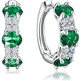 AGRULE Chunky Gemstone Hoop Earrings 14K Yellow Gold Sterling Silver 14mm Small Huggies Aquamarine/Amethyst/Pink Sapphire/London Blue Topaz/Garnet Hoop Earrings for Women