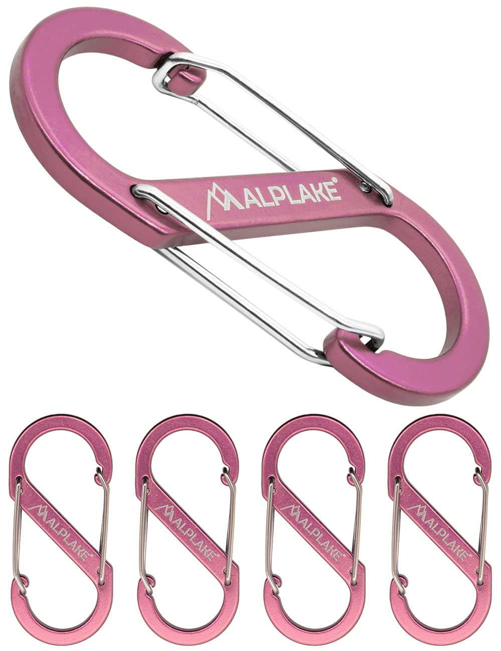 ALPLAKE ® - Pack of 4 double carabiner hooks 88 x 40 mm - pink