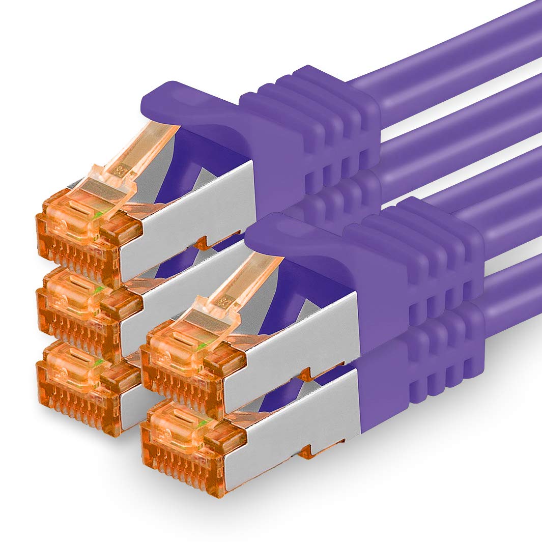0.25m - Cat.7 network cable purple - 5 pieces Gigabit Ethernet LAN cable 10000 Mbit s patch cable Cat7 cable S FTP PIMF shielding LSZH Cat.7 raw cable Rj45 plug Cat 6a - 5 x 0.25 meters