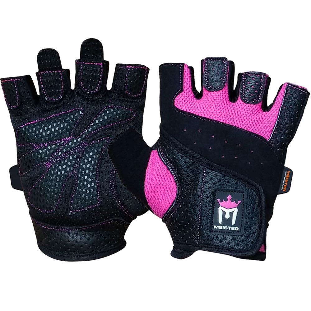 Meister Women's Fit Grip Weight Lifting Gloves w/Washable Amara Leather - Black/Pink - X-Large